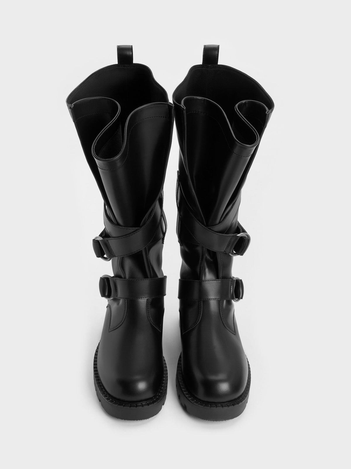 CHARLES & KEITH Latest / Double-Strap Knee-High Boots - Black