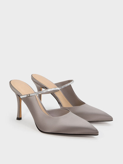 CHARLES & KEITH Hot Sale / Gem D'Orsay Stiletto Mules - Pewter