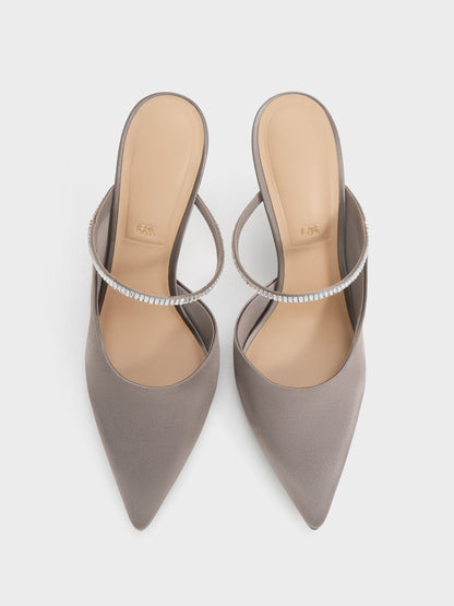 CHARLES & KEITH Hot Sale / Gem D'Orsay Stiletto Mules - Pewter
