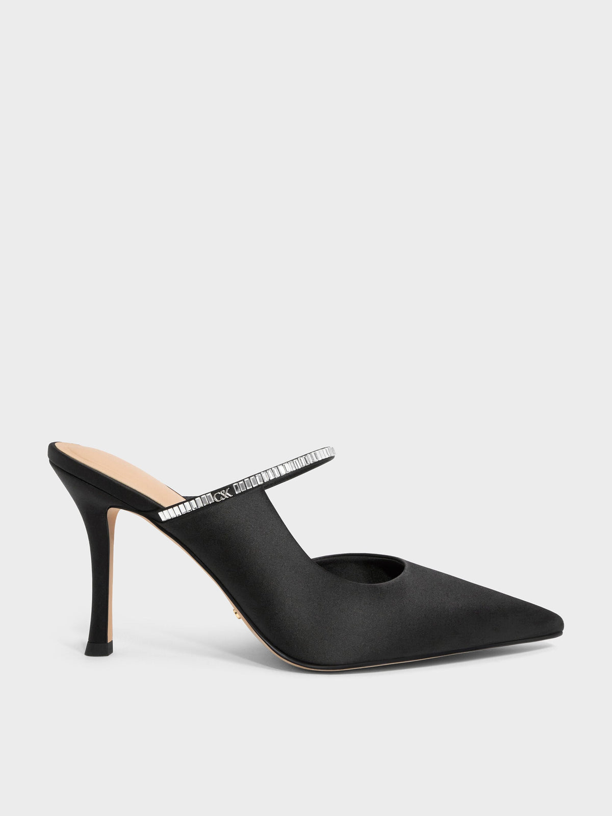 CHARLES & KEITH Popular / Gem D'Orsay Stiletto Mules - Black Textured