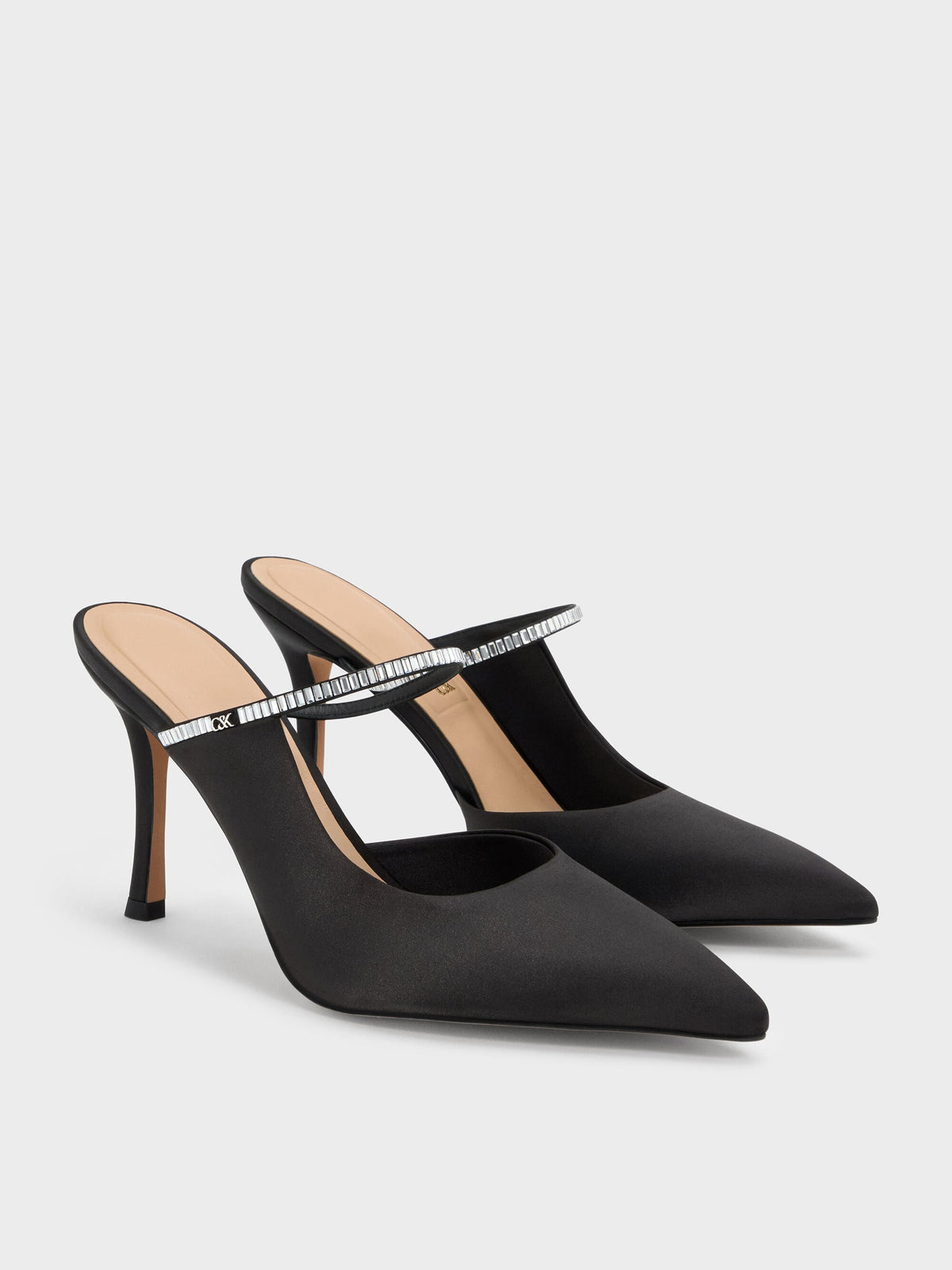 CHARLES & KEITH Popular / Gem D'Orsay Stiletto Mules - Black Textured