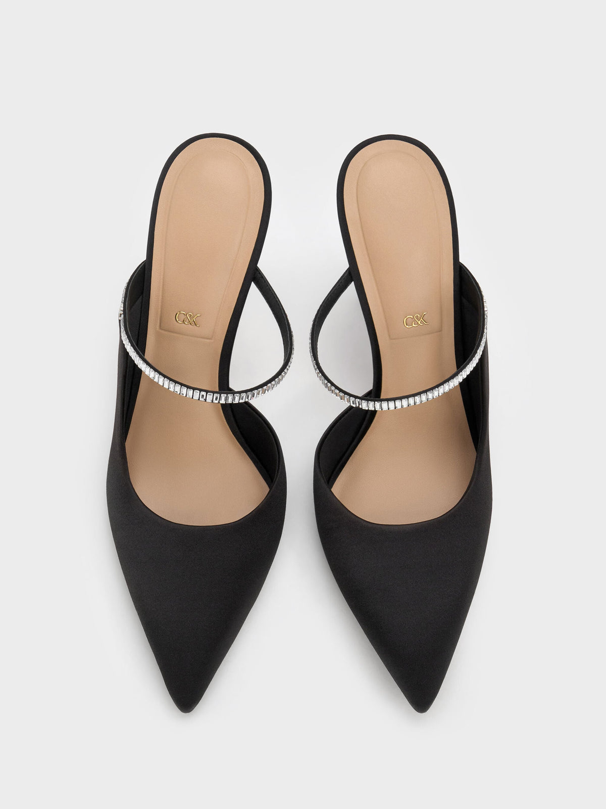 CHARLES & KEITH Popular / Gem D'Orsay Stiletto Mules - Black Textured