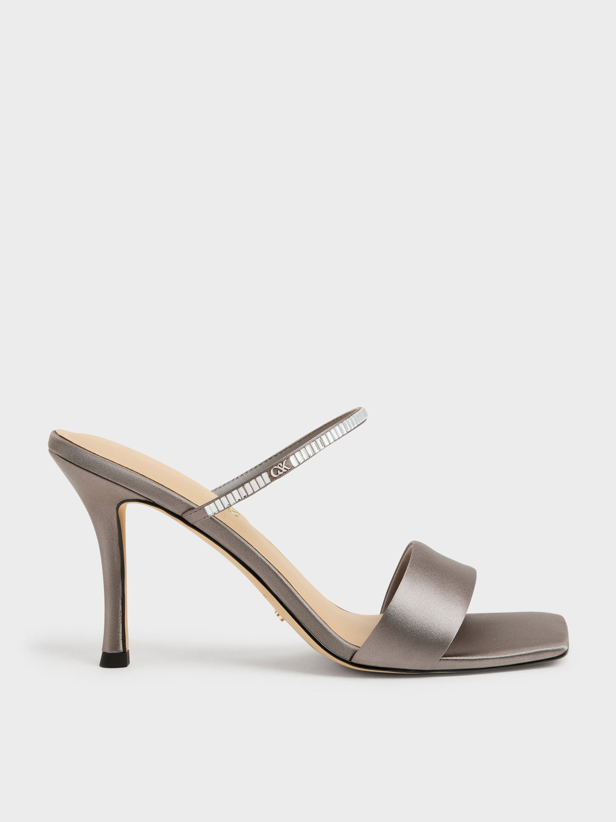 CHARLES & KEITH Latest / Gem Heeled Mules - Pewter