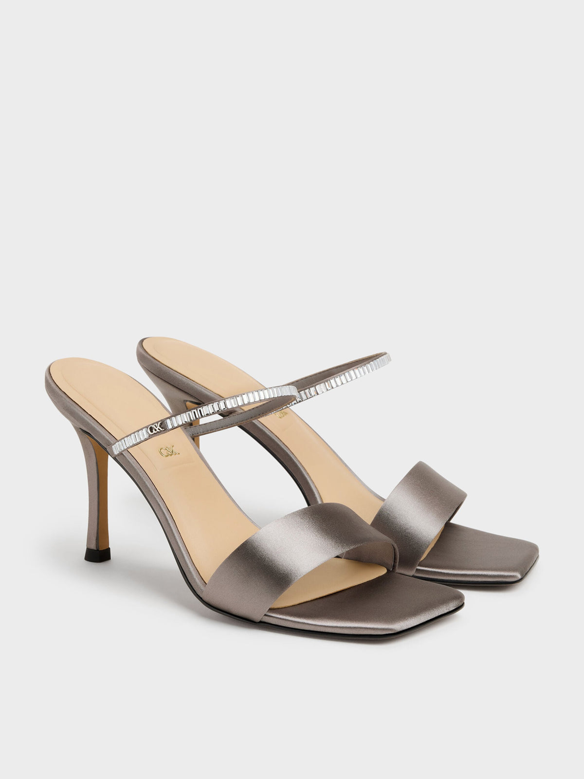 CHARLES & KEITH Latest / Gem Heeled Mules - Pewter