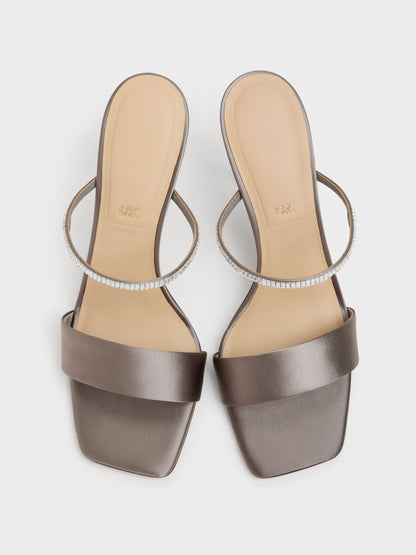 CHARLES & KEITH Latest / Gem Heeled Mules - Pewter