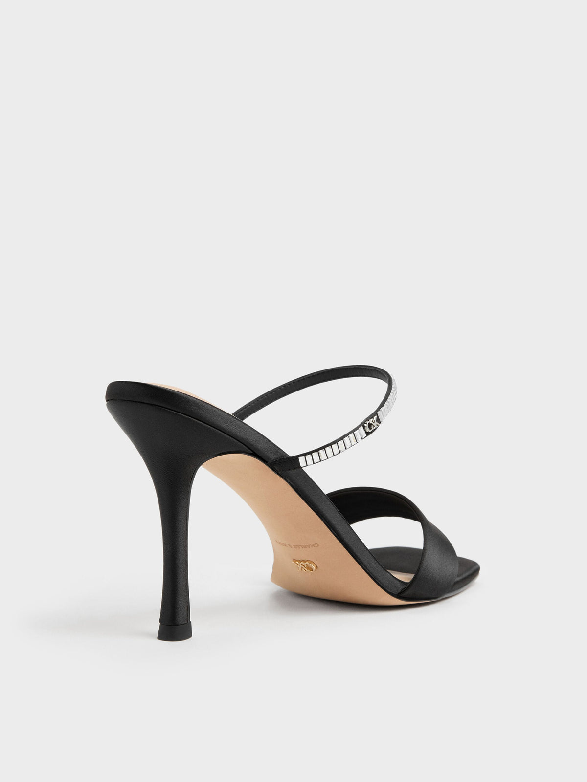 CHARLES & KEITH Hot Sale / Gem Heeled Mules - Black Textured