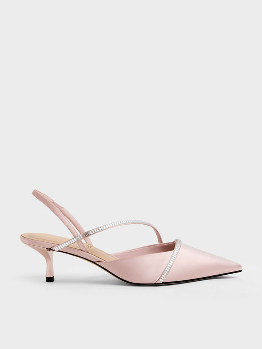 CHARLES & KEITH Quality / Gem Slingback Kitten Heels - Pink