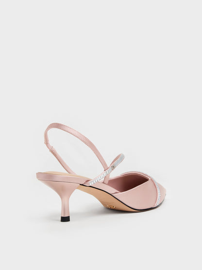 CHARLES & KEITH Quality / Gem Slingback Kitten Heels - Pink