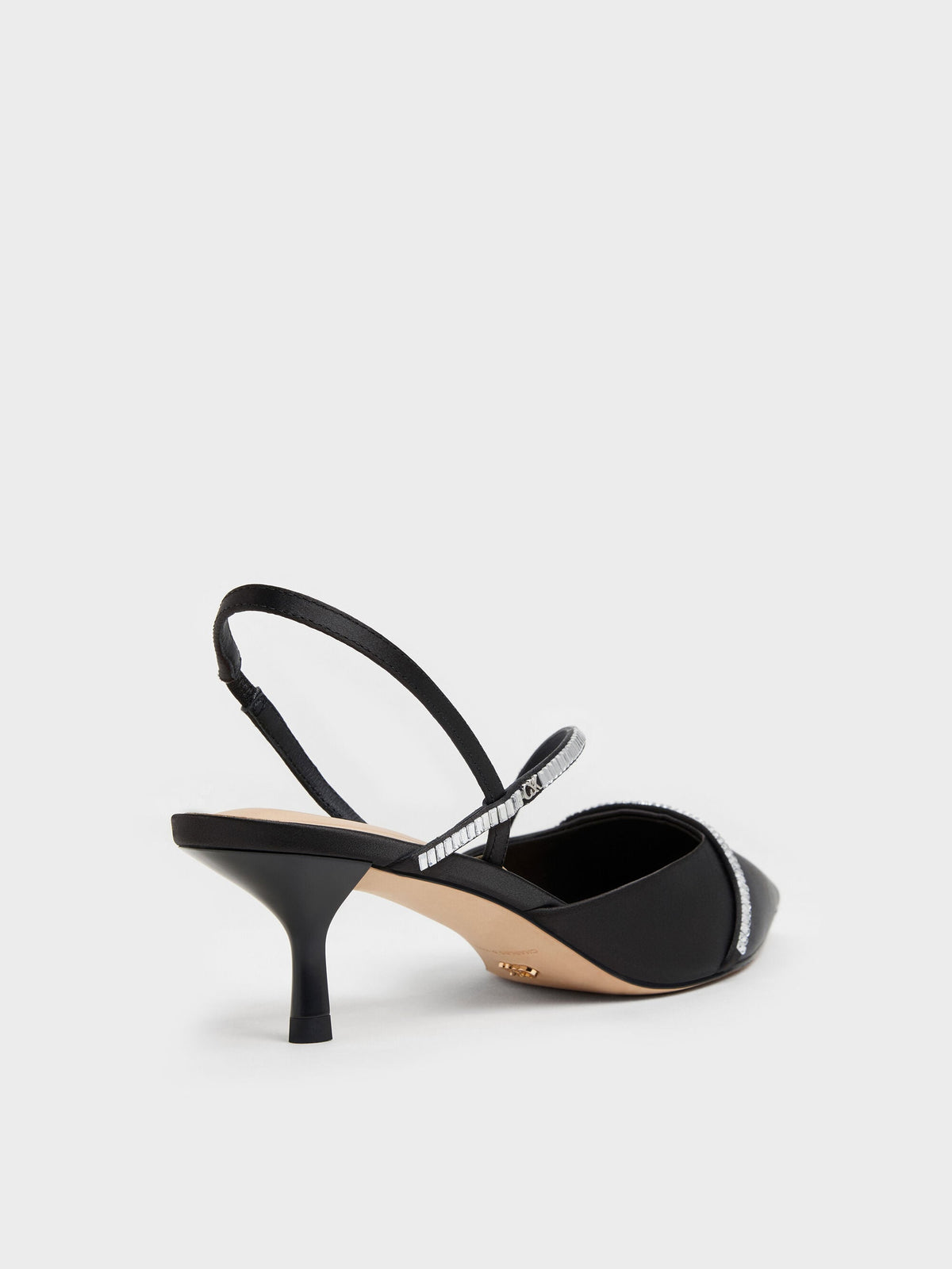 CHARLES & KEITH Trending / Gem Slingback Kitten Heels - Black Textured