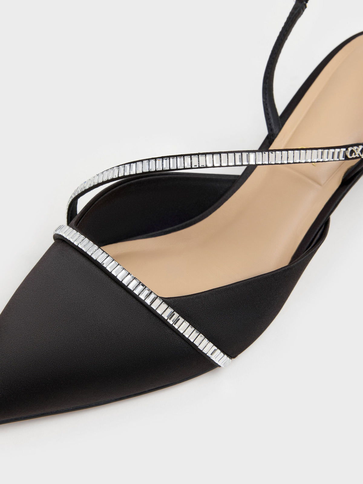 CHARLES & KEITH Trending / Gem Slingback Kitten Heels - Black Textured