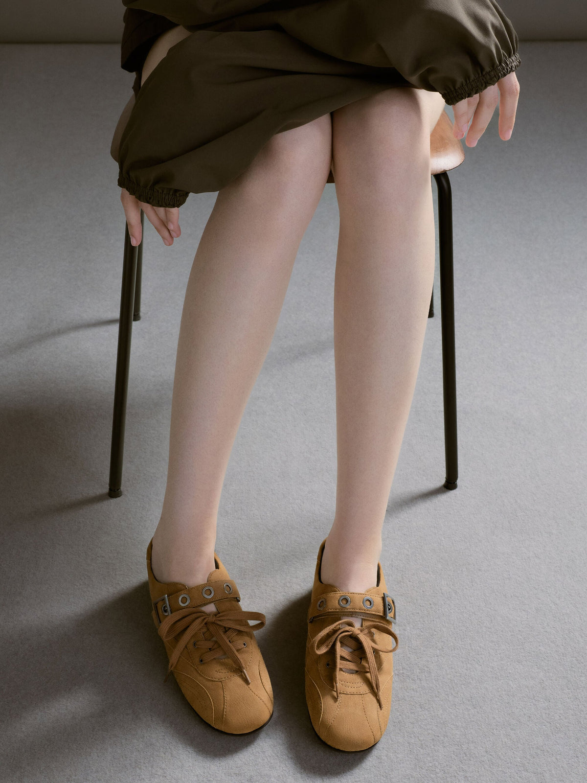 CHARLES & KEITH Customer Favorite / Jollie Grommet Mary Jane Sneakers - Sand