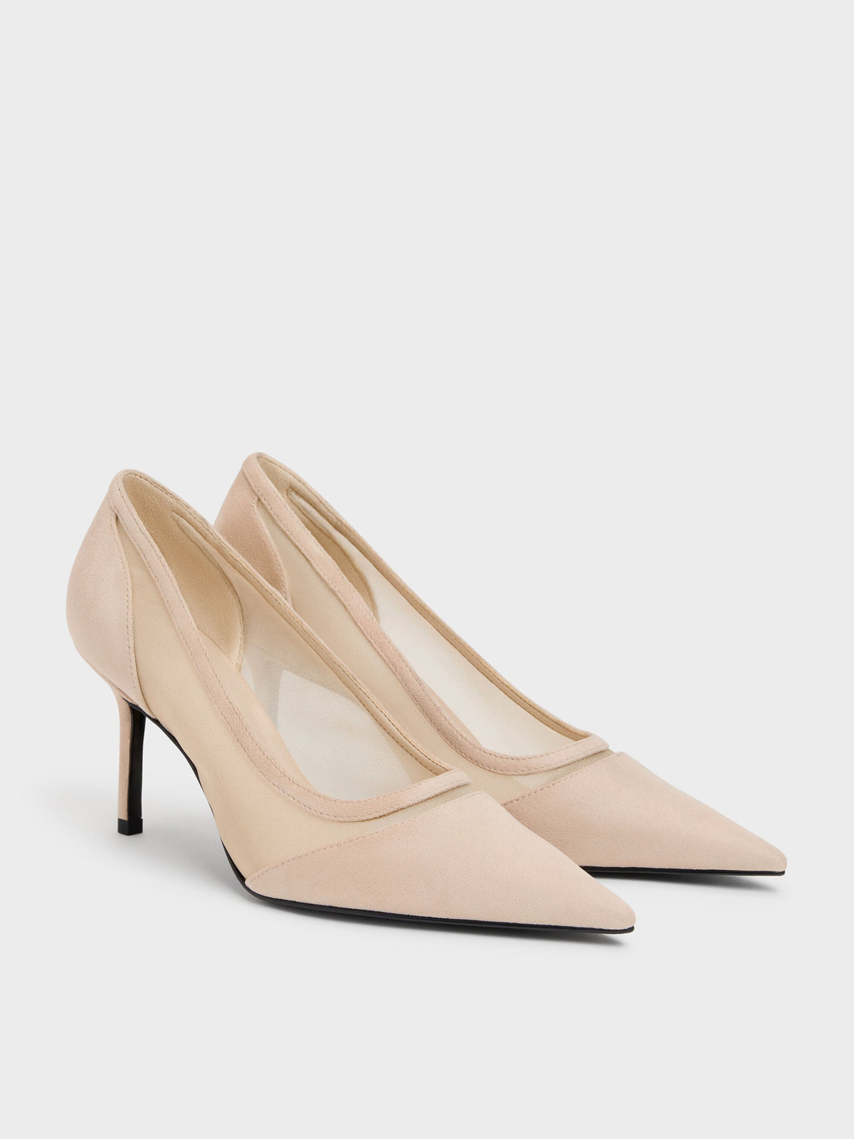 CHARLES & KEITH Signature / Faux Suede & Mesh Pointed Pumps - Beige