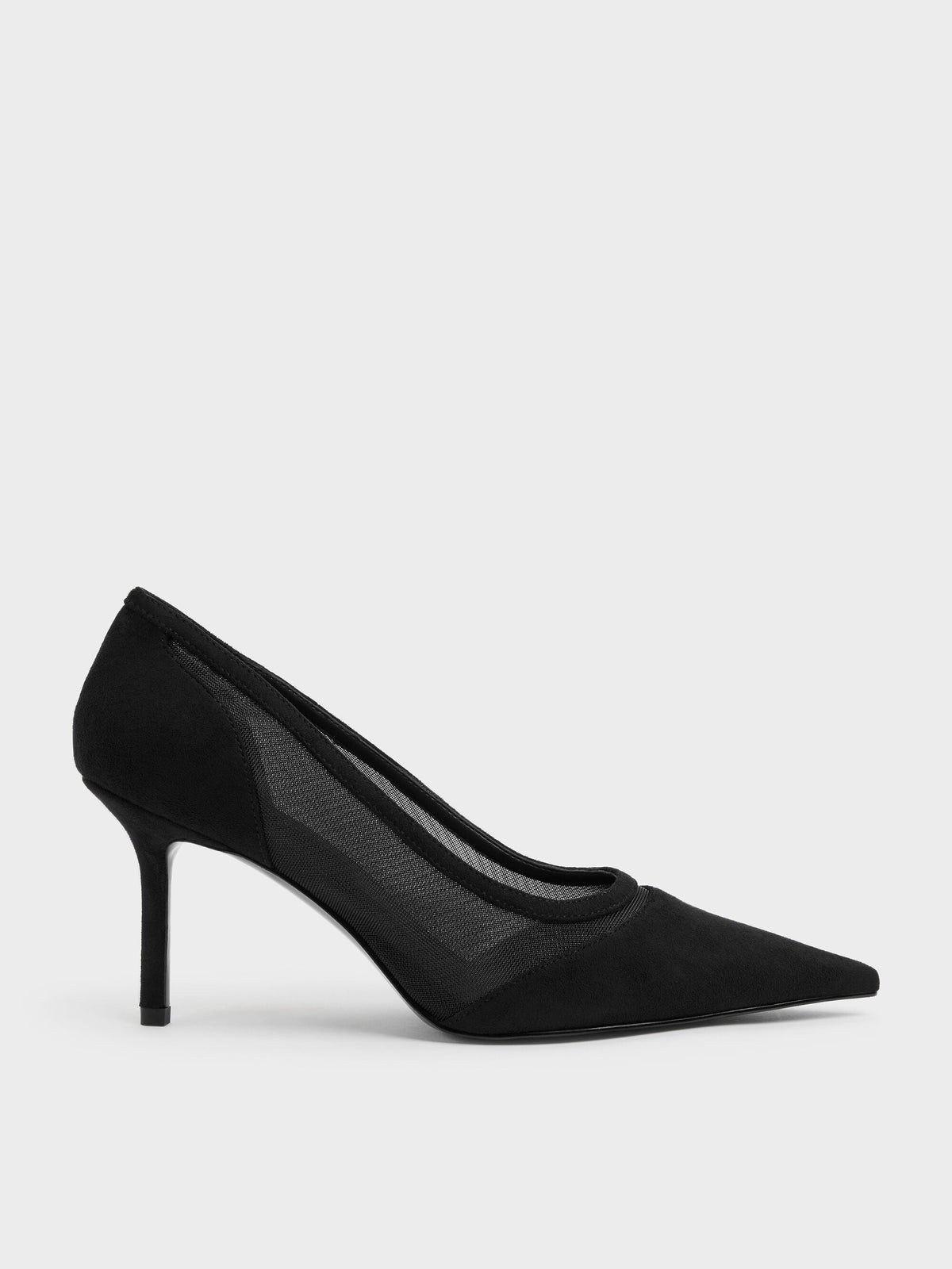 CHARLES & KEITH Special Offer / Faux Suede & Mesh Pointed Pumps - Black Textured