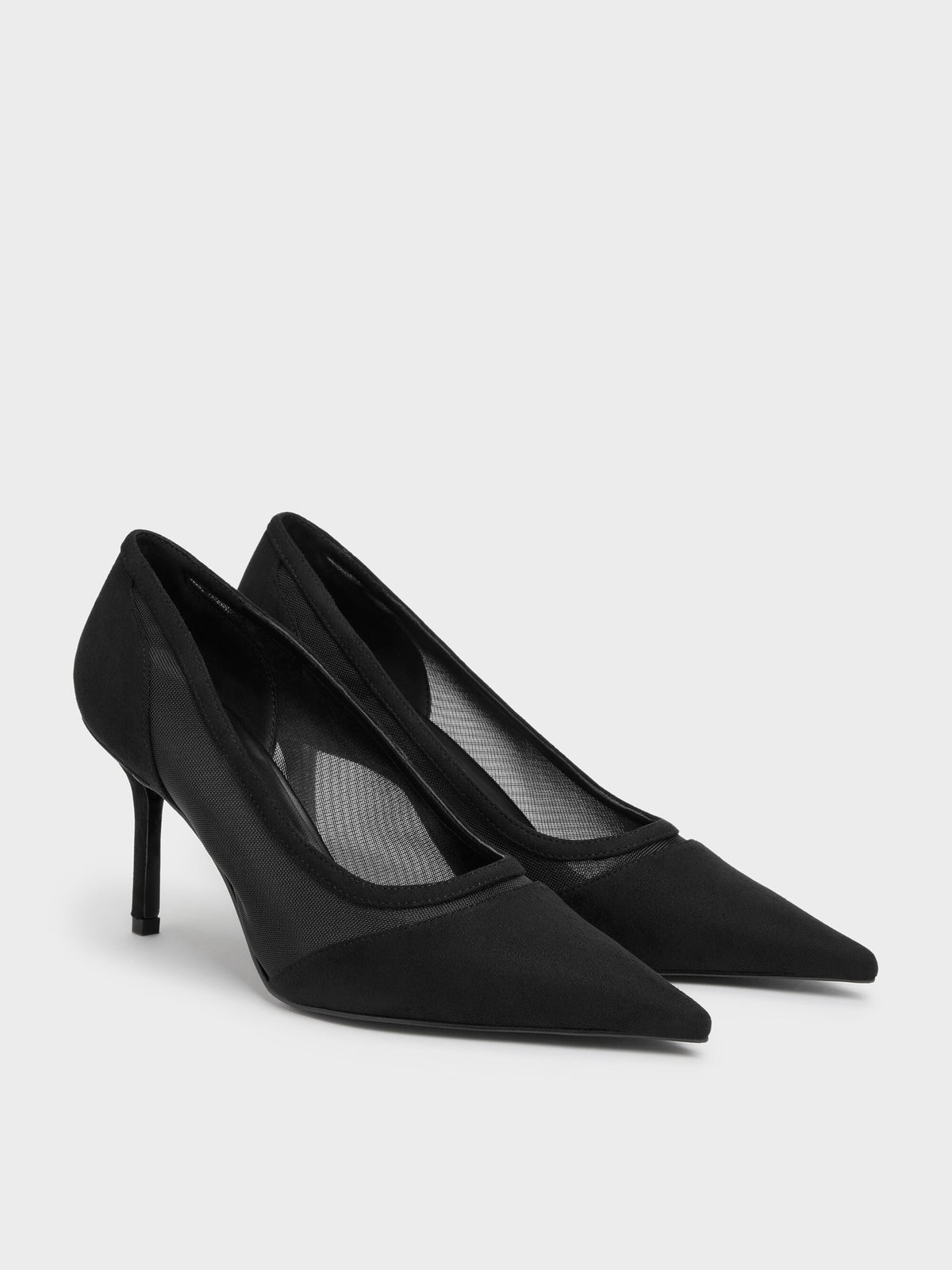 CHARLES & KEITH Special Offer / Faux Suede & Mesh Pointed Pumps - Black Textured