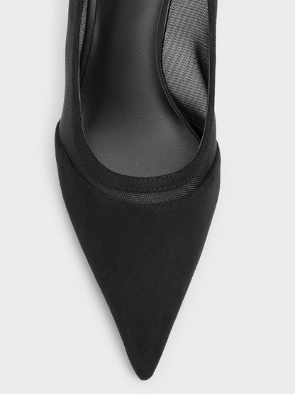 CHARLES & KEITH Special Offer / Faux Suede & Mesh Pointed Pumps - Black Textured