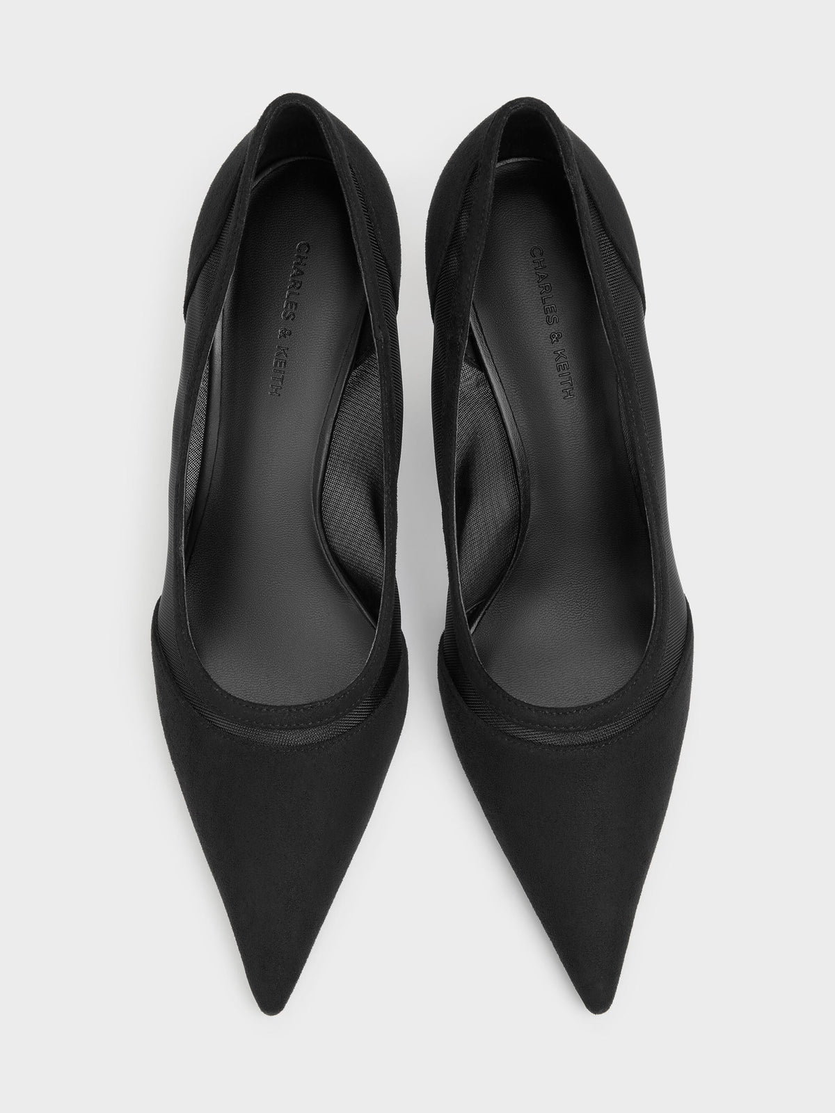 CHARLES & KEITH Special Offer / Faux Suede & Mesh Pointed Pumps - Black Textured