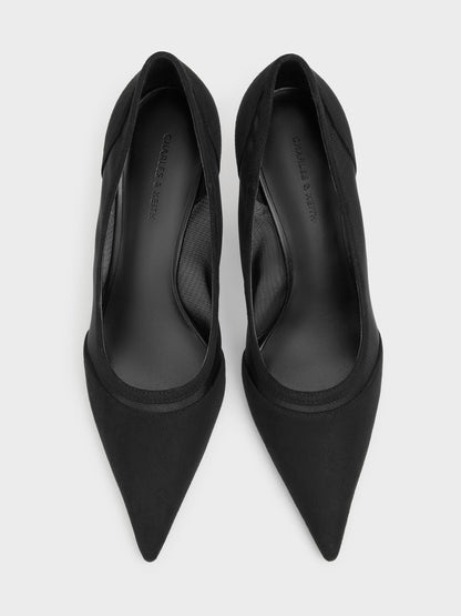CHARLES & KEITH Special Offer / Faux Suede & Mesh Pointed Pumps - Black Textured