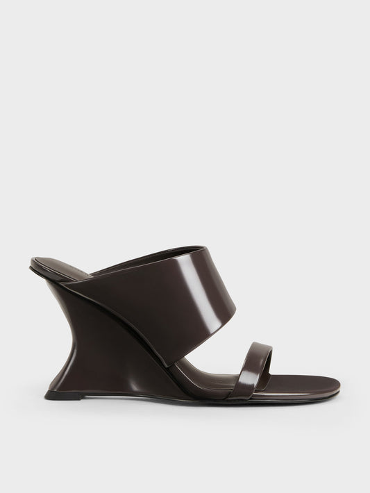CHARLES & KEITH Best Price / Double-Strap Wedge Mules - Dark Brown