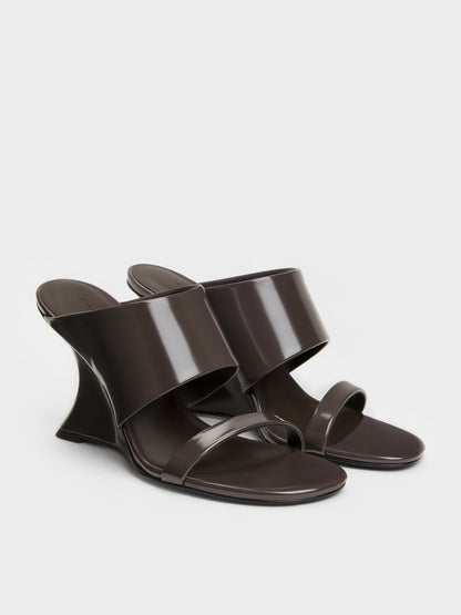 CHARLES & KEITH Best Price / Double-Strap Wedge Mules - Dark Brown
