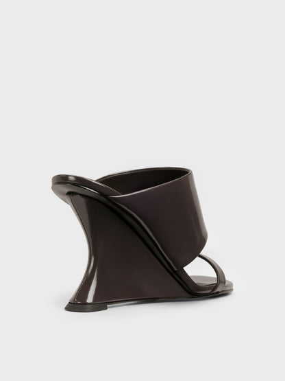 CHARLES & KEITH Best Price / Double-Strap Wedge Mules - Dark Brown