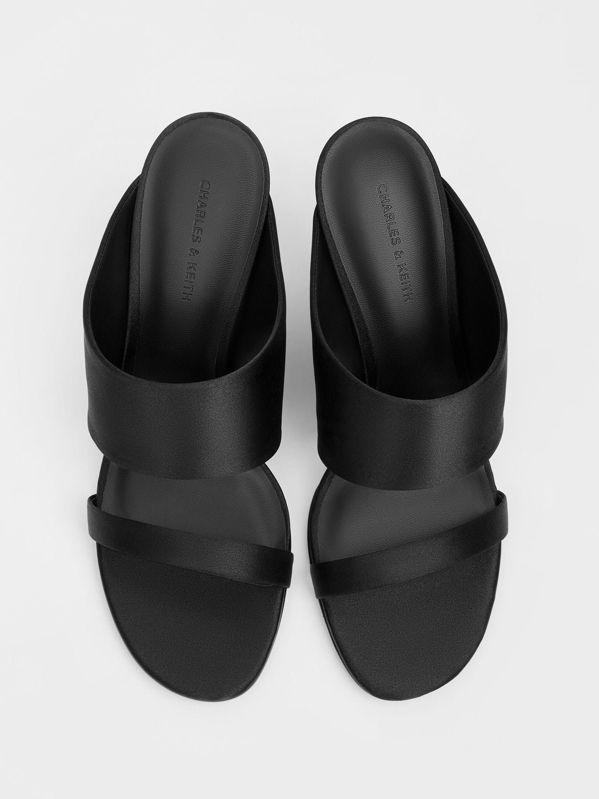 CHARLES & KEITH Everyday / Satin Double-Strap Wedge Mules - Black Textured