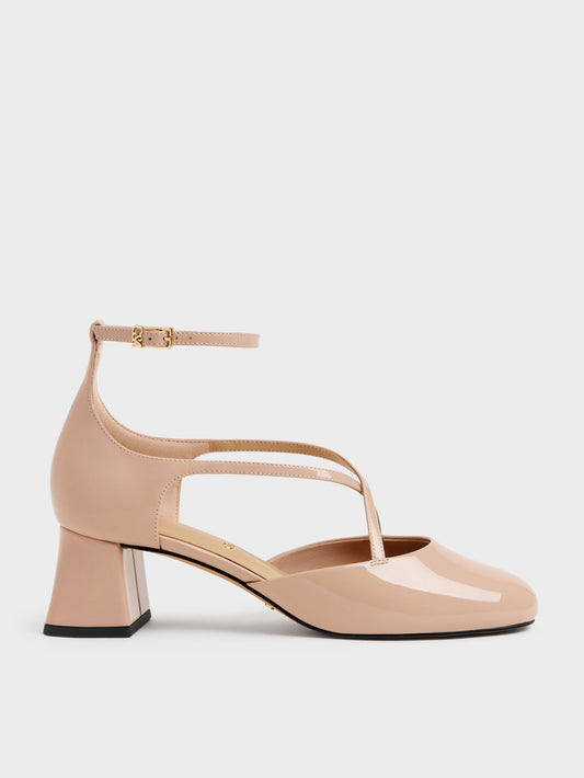CHARLES & KEITH Best Seller / Patent Leather Crossover Pumps - Nude