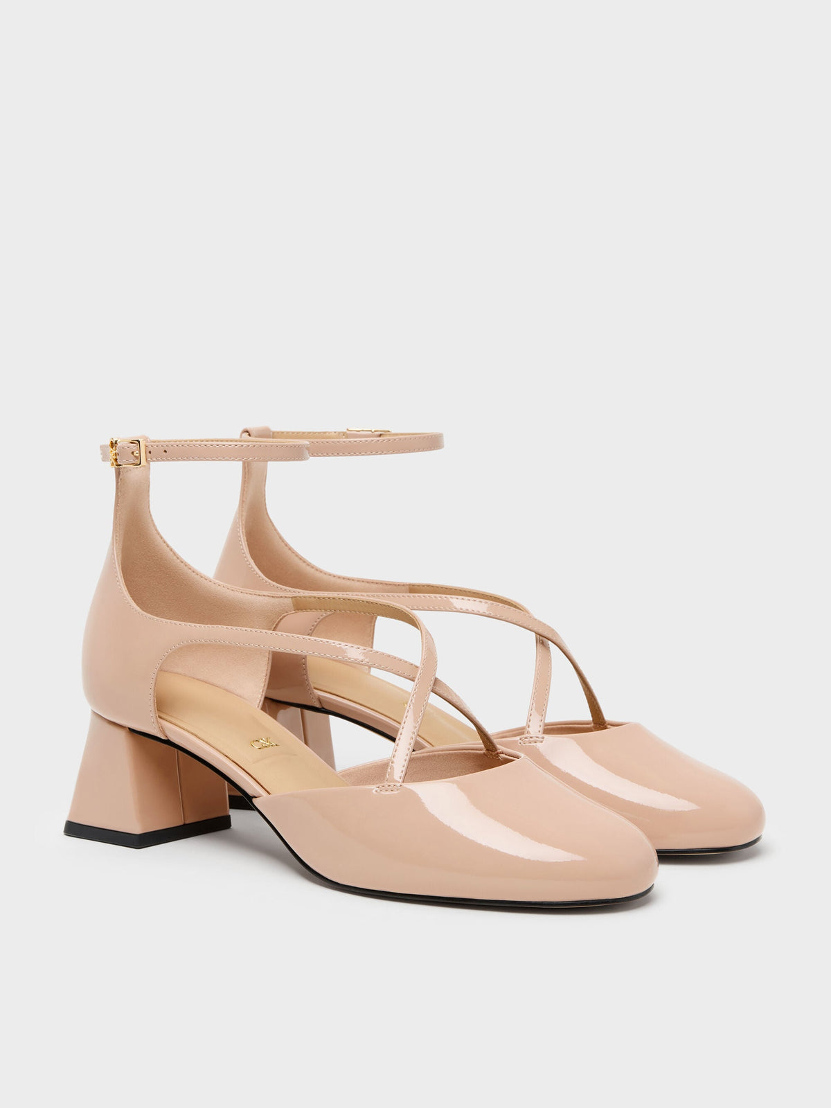 CHARLES & KEITH Best Seller / Patent Leather Crossover Pumps - Nude