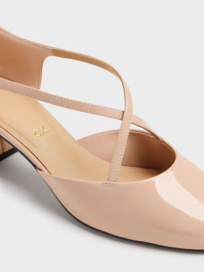 CHARLES & KEITH Best Seller / Patent Leather Crossover Pumps - Nude