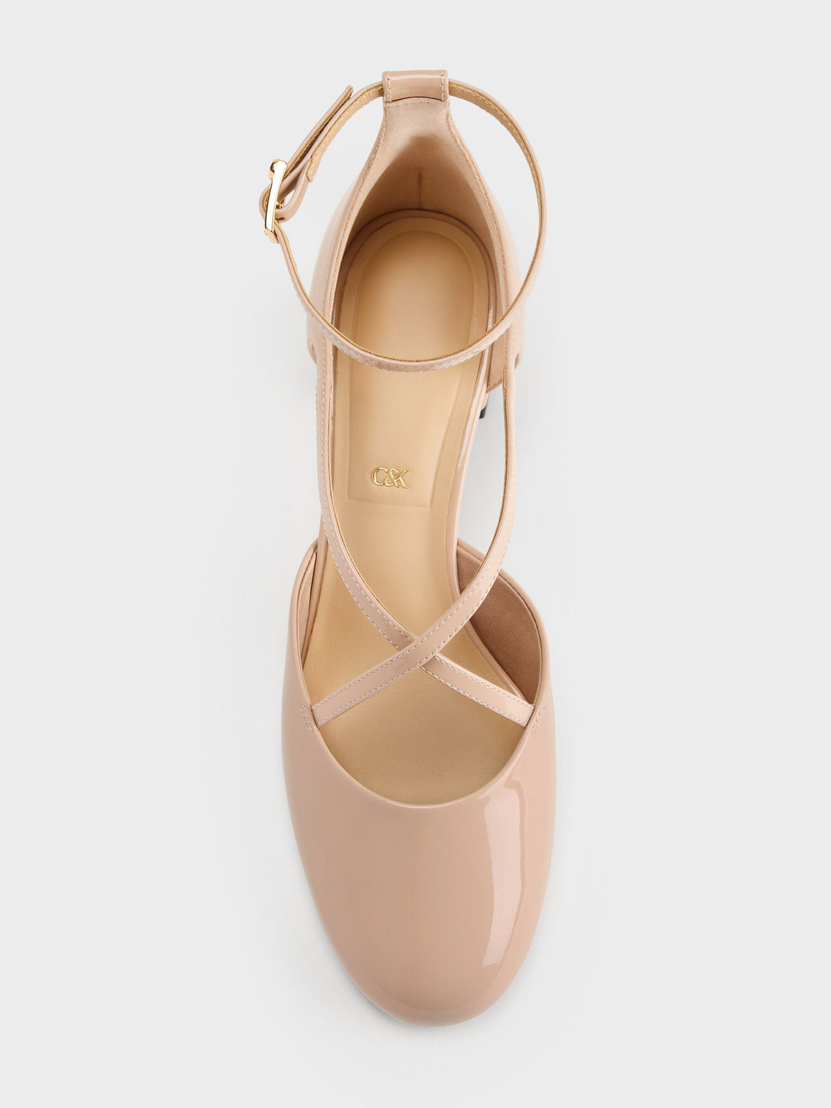 CHARLES & KEITH Best Seller / Patent Leather Crossover Pumps - Nude