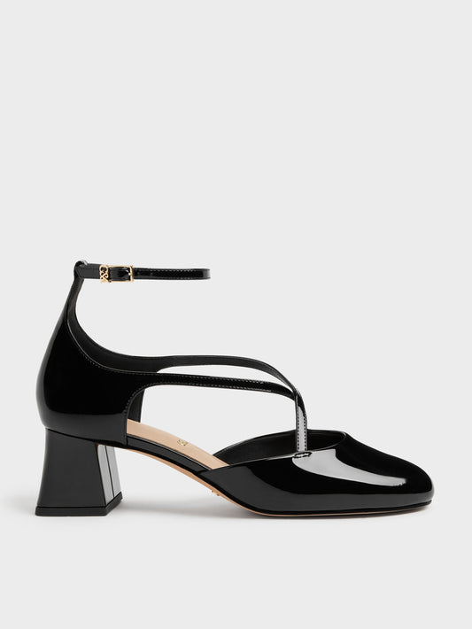 CHARLES & KEITH Signature / Patent Leather Crossover Pumps - Black Patent