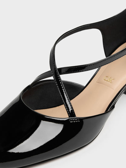 CHARLES & KEITH Signature / Patent Leather Crossover Pumps - Black Patent