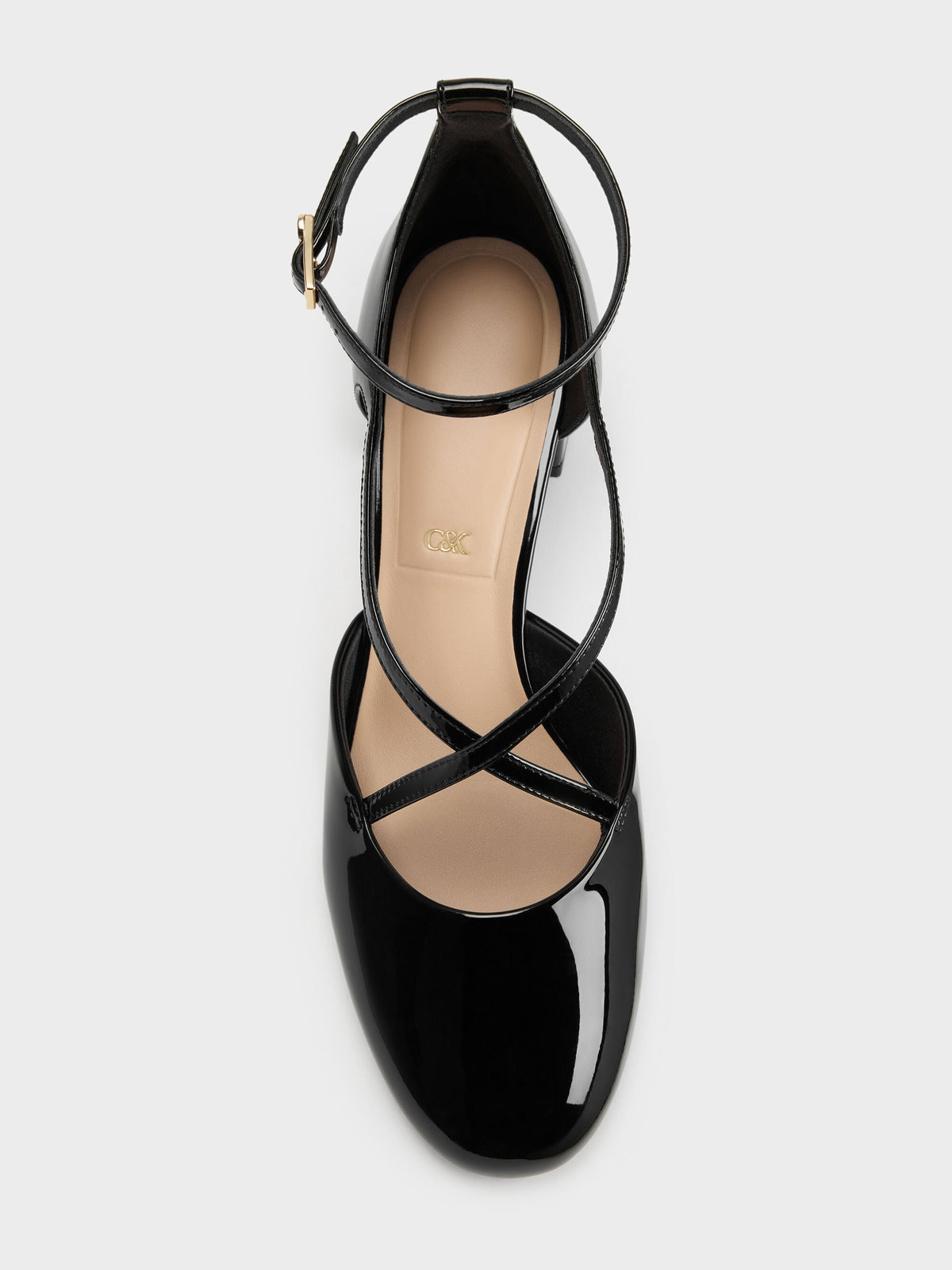 CHARLES & KEITH Signature / Patent Leather Crossover Pumps - Black Patent