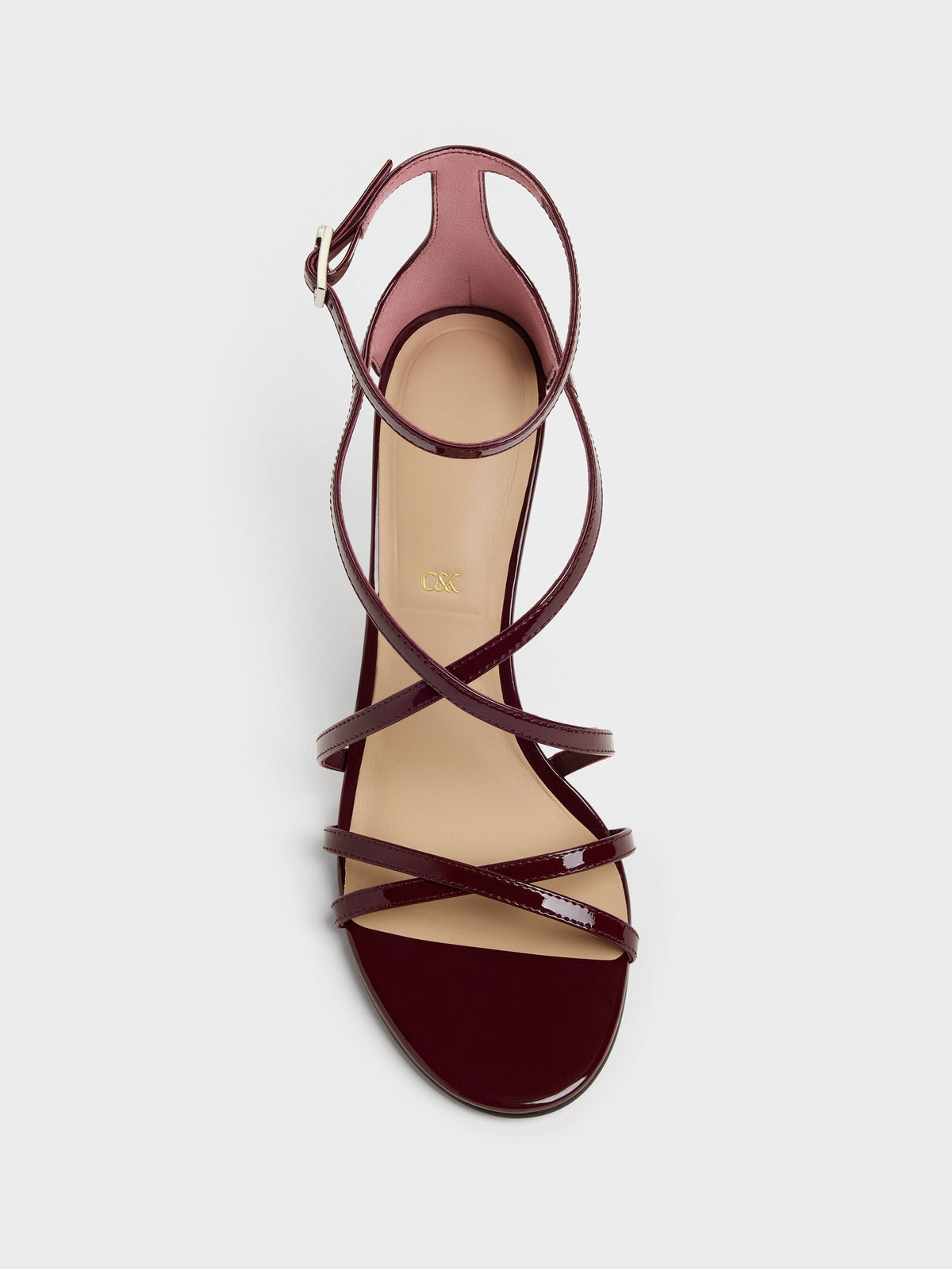 CHARLES & KEITH Best Seller / Patent Leather Strappy Stiletto Sandals - Burgundy