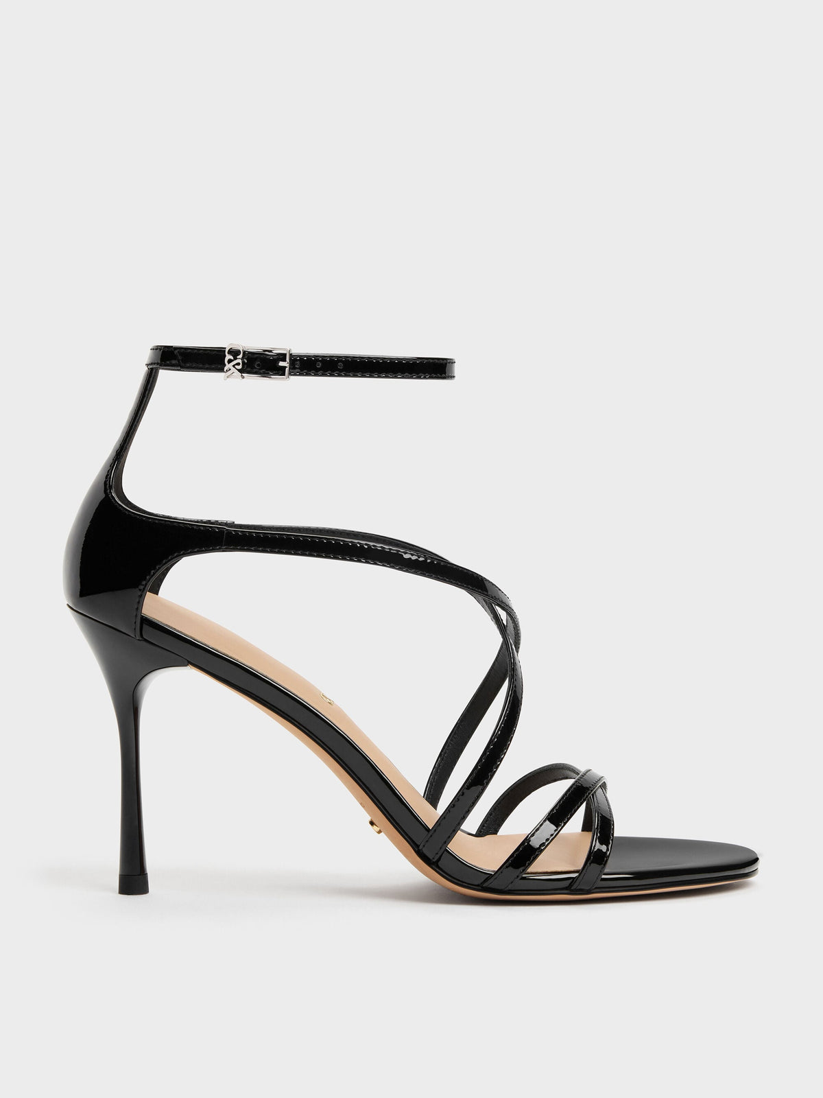 CHARLES & KEITH Latest / Patent Leather Strappy Stiletto Sandals - Black Patent