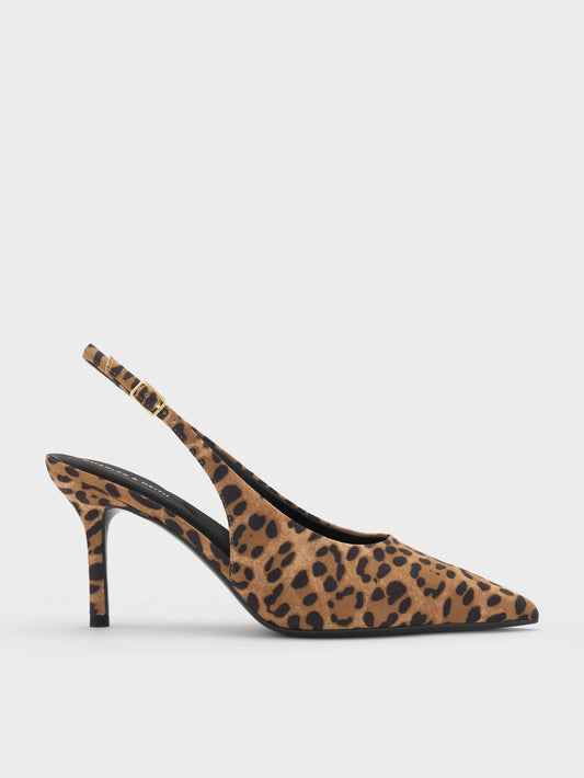 CHARLES & KEITH Trending / Emelia Leopard-Print Slingback Pumps - Animal Print Natural