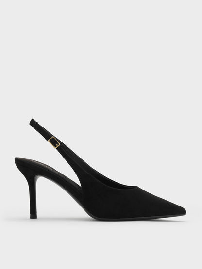 CHARLES & KEITH Quality / Emelia Faux Suede Slingback Pumps - Black Textured