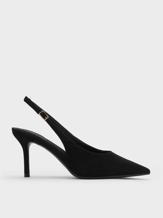 CHARLES & KEITH Quality / Emelia Faux Suede Slingback Pumps - Black Textured
