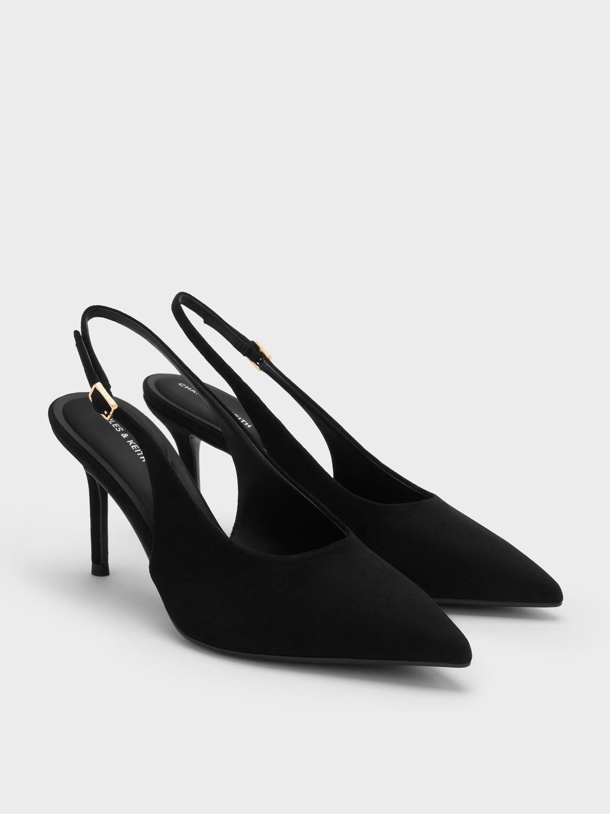 CHARLES & KEITH Quality / Emelia Faux Suede Slingback Pumps - Black Textured