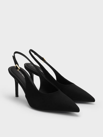 CHARLES & KEITH Quality / Emelia Faux Suede Slingback Pumps - Black Textured