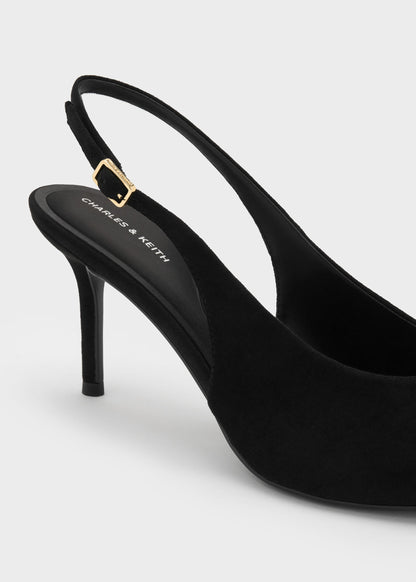 CHARLES & KEITH Quality / Emelia Faux Suede Slingback Pumps - Black Textured