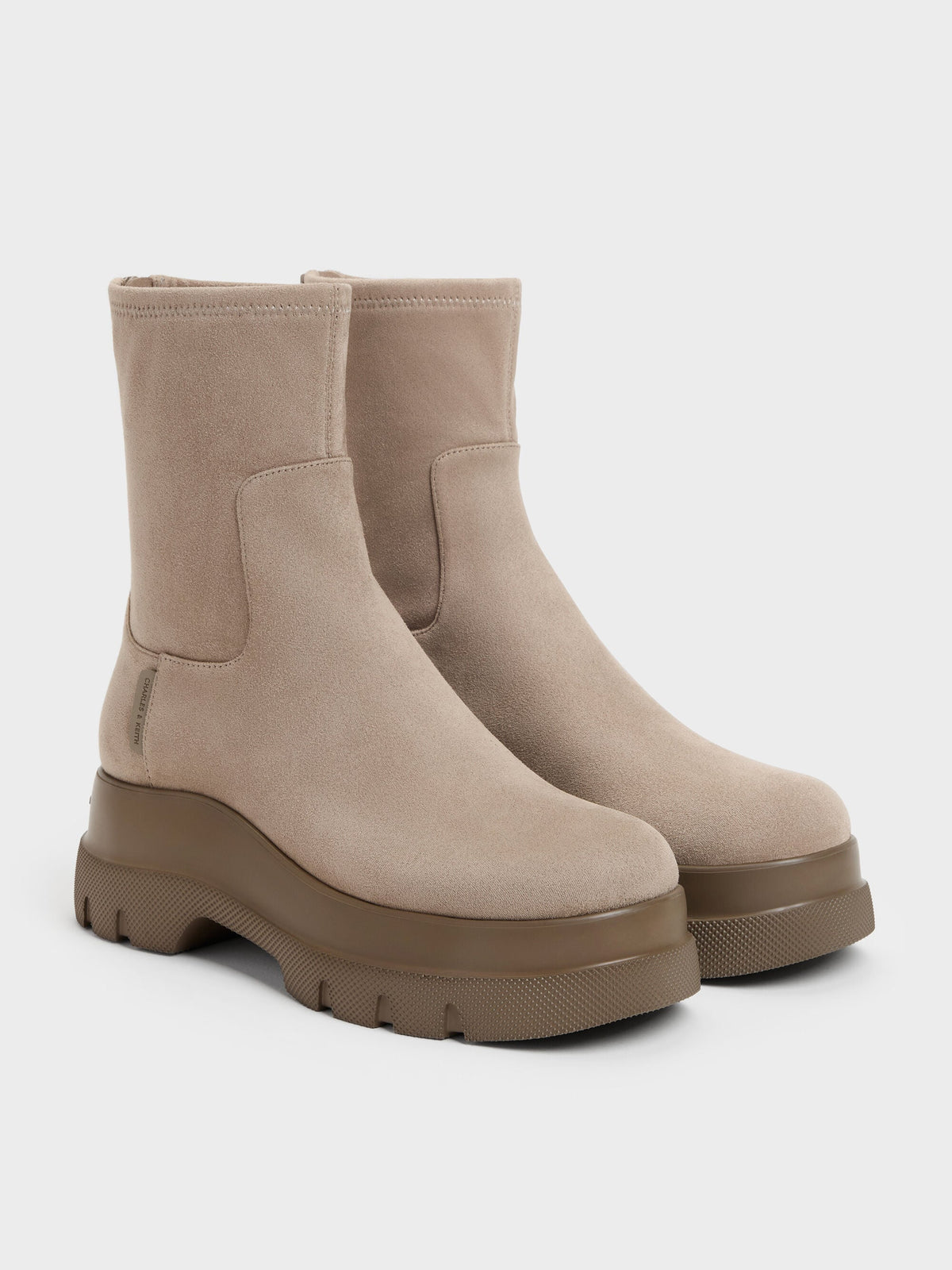 CHARLES & KEITH Everyday / Leoi Faux Suede Chunky Ankle Boots - Taupe