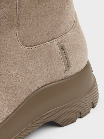 CHARLES & KEITH Everyday / Leoi Faux Suede Chunky Ankle Boots - Taupe