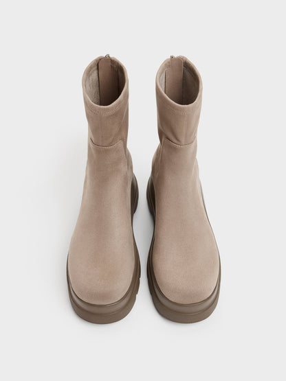 CHARLES & KEITH Everyday / Leoi Faux Suede Chunky Ankle Boots - Taupe