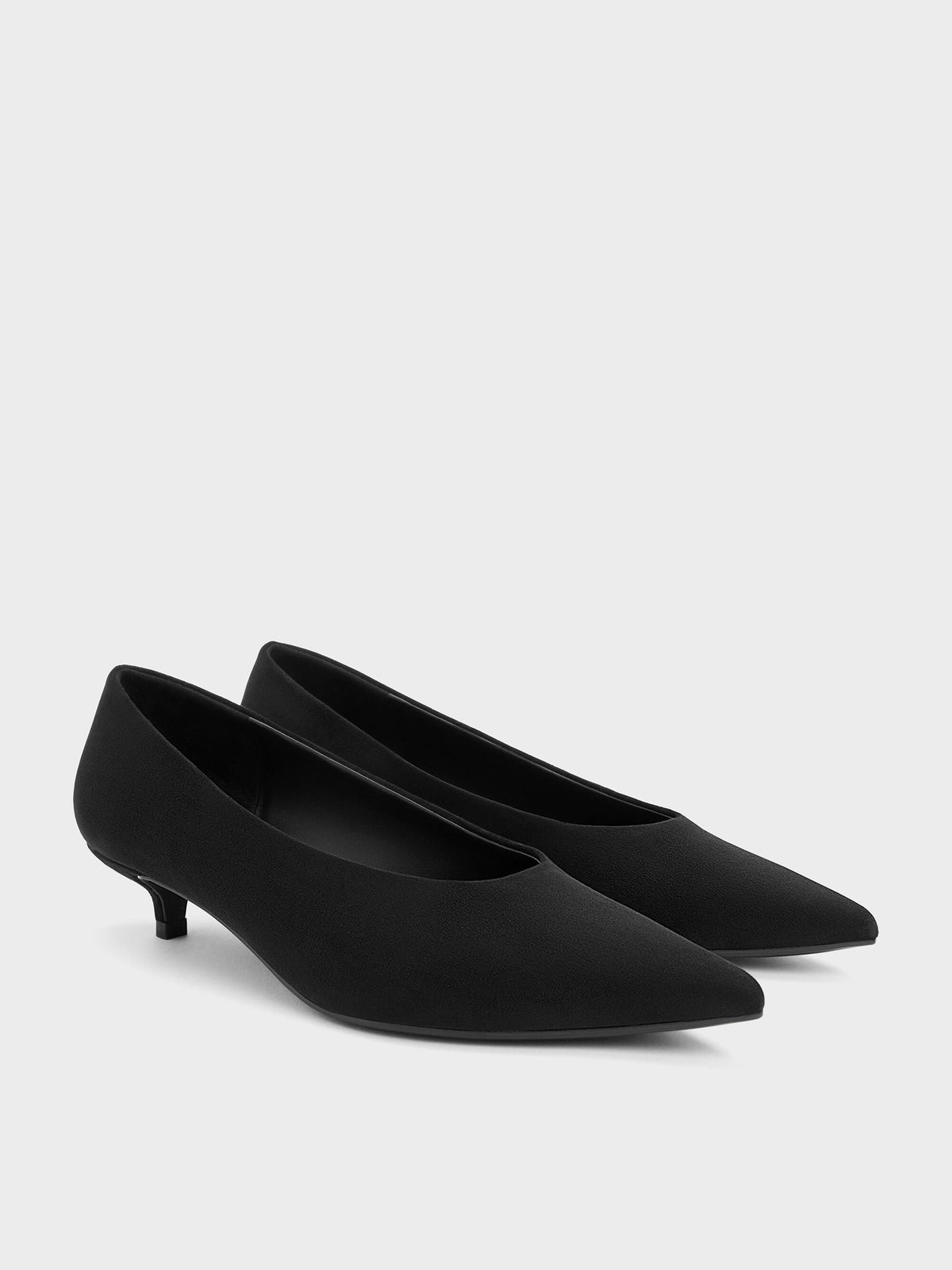 CHARLES & KEITH Featured / Emelia Faux Suede Kitten Heels - Black Textured