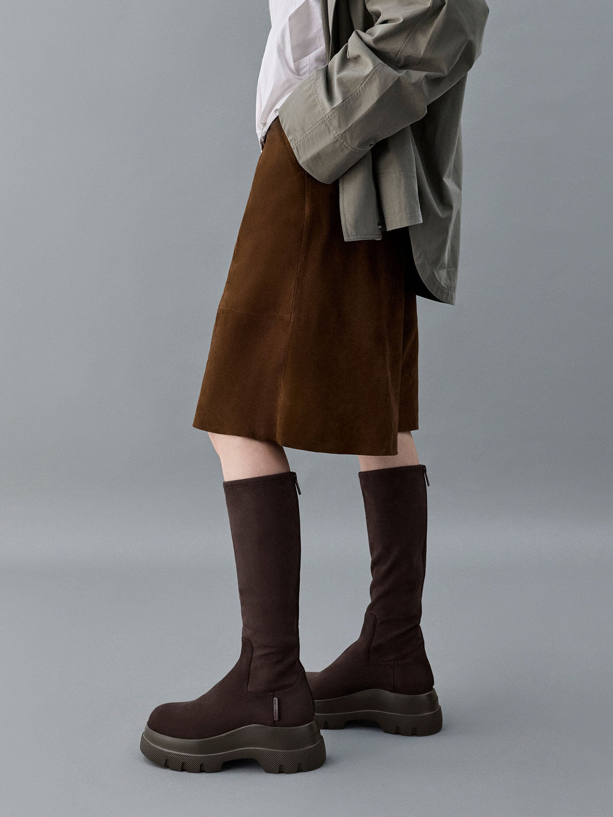 CHARLES & KEITH Best Price / Leoi Faux Suede Chunky Knee-High Boots - Dark Brown Textured