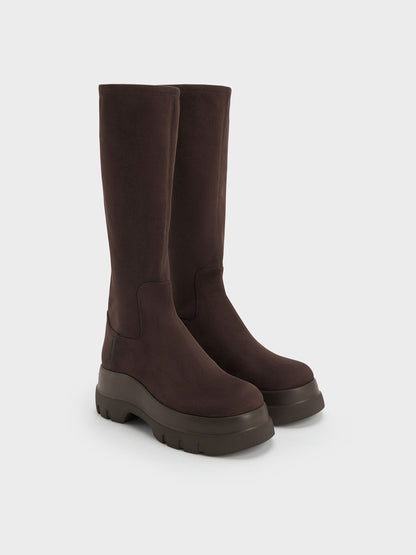 CHARLES & KEITH Best Price / Leoi Faux Suede Chunky Knee-High Boots - Dark Brown Textured