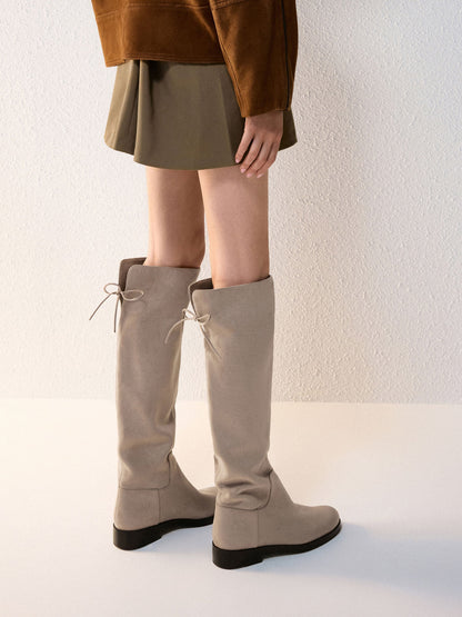 CHARLES & KEITH Value / Louisa Faux Suede Fold-Over Thigh-High Boots - Taupe