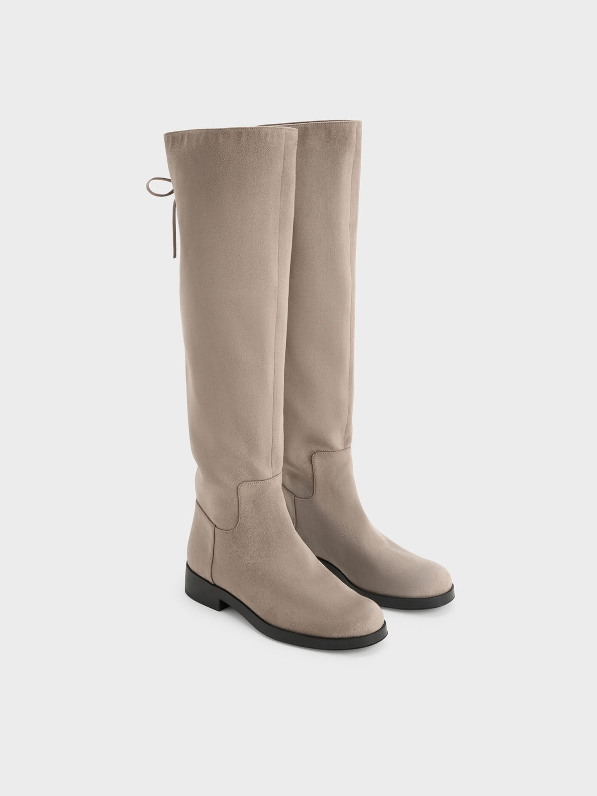 CHARLES & KEITH Value / Louisa Faux Suede Fold-Over Thigh-High Boots - Taupe