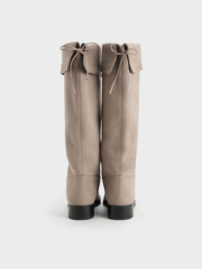 CHARLES & KEITH Value / Louisa Faux Suede Fold-Over Thigh-High Boots - Taupe