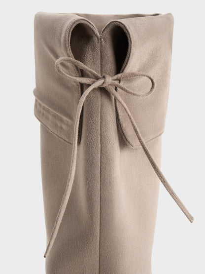 CHARLES & KEITH Value / Louisa Faux Suede Fold-Over Thigh-High Boots - Taupe